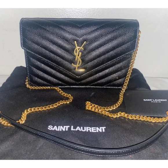 Saint Laurent Handbags - NEW! YSL SAINT LAURENT Cassandre Envelope Wallet Chain Crossbody Leather Black